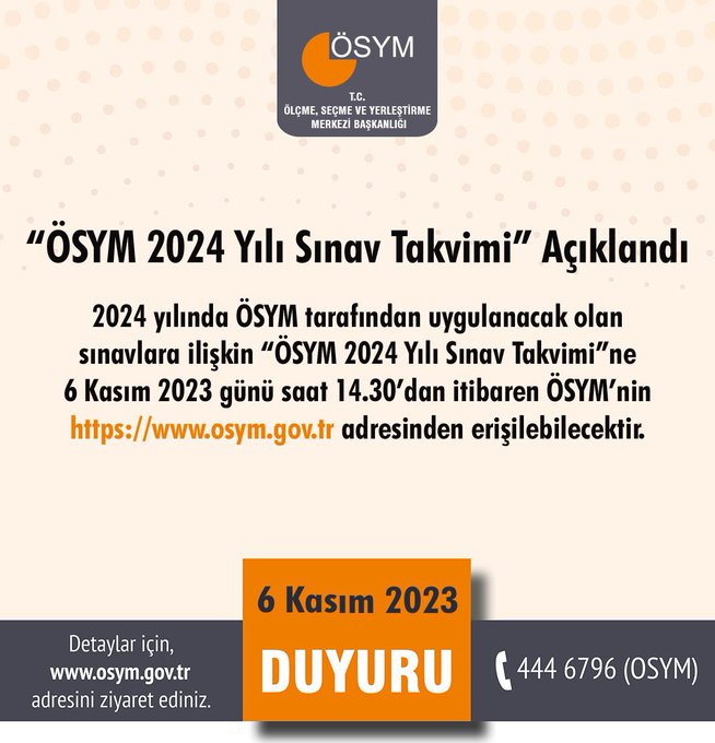 ÖSYM SINAV TARİHLERİNİ AÇIKLADI 2024 YKS SINAVI 8-9 HAZİRAN 2024 TARİHLERİNDE YAPILACAK