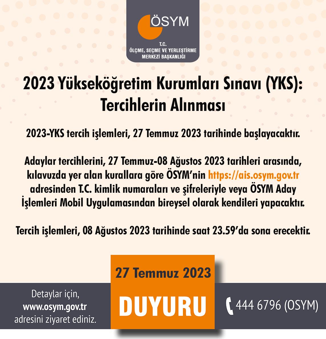 YKS 2023 TERCİH İŞLEMLERİ BAŞLADI MI YKS YERLEŞTİRME SONUÇLARI NE ZAMAN İLAN EDİLECEK