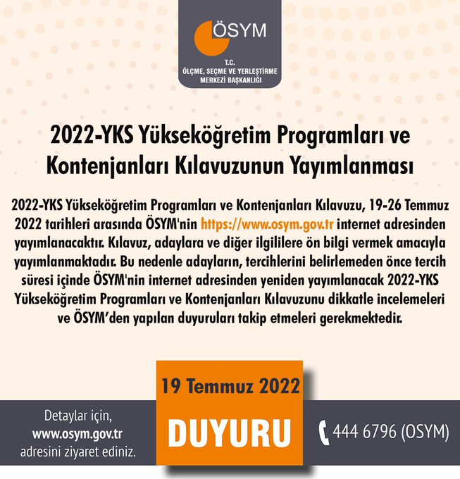 2022-YKS TERCİH KILAVUZU YAYINLANDI