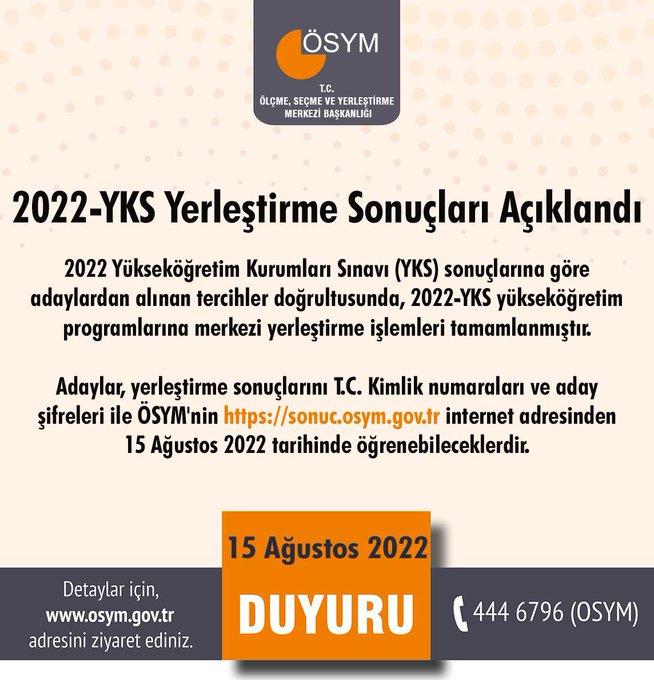 2022 YKS TERCİH YERLEŞTİRME SONUÇLARI AÇIKLANDI