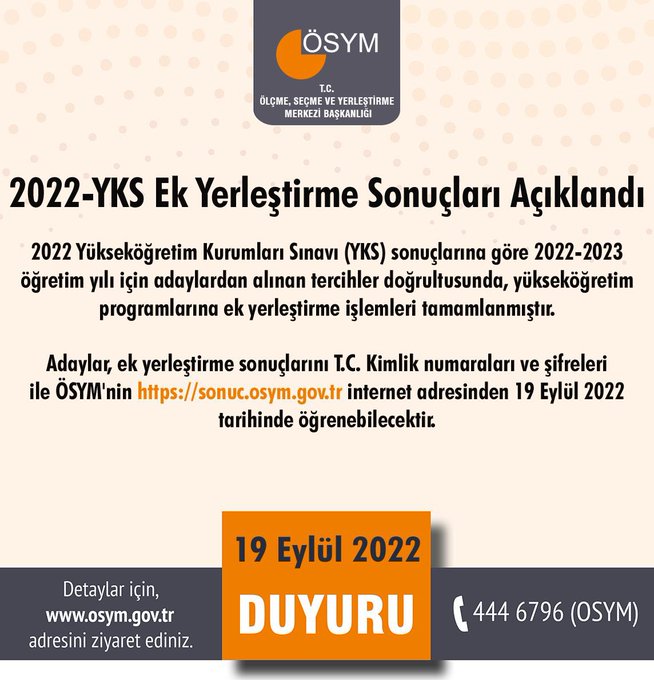 2022 YKS EK YERLEŞTİRME SONUÇLARI AÇIKLANDI