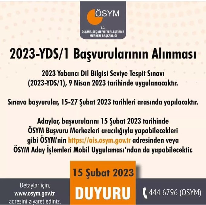 YDS 2023-1 BAŞVURU İŞLEMLERİ BAŞLADI