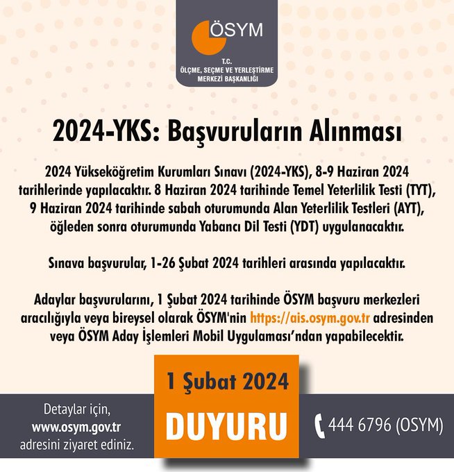 2024 YKS BAŞVURULARI BAŞLADI